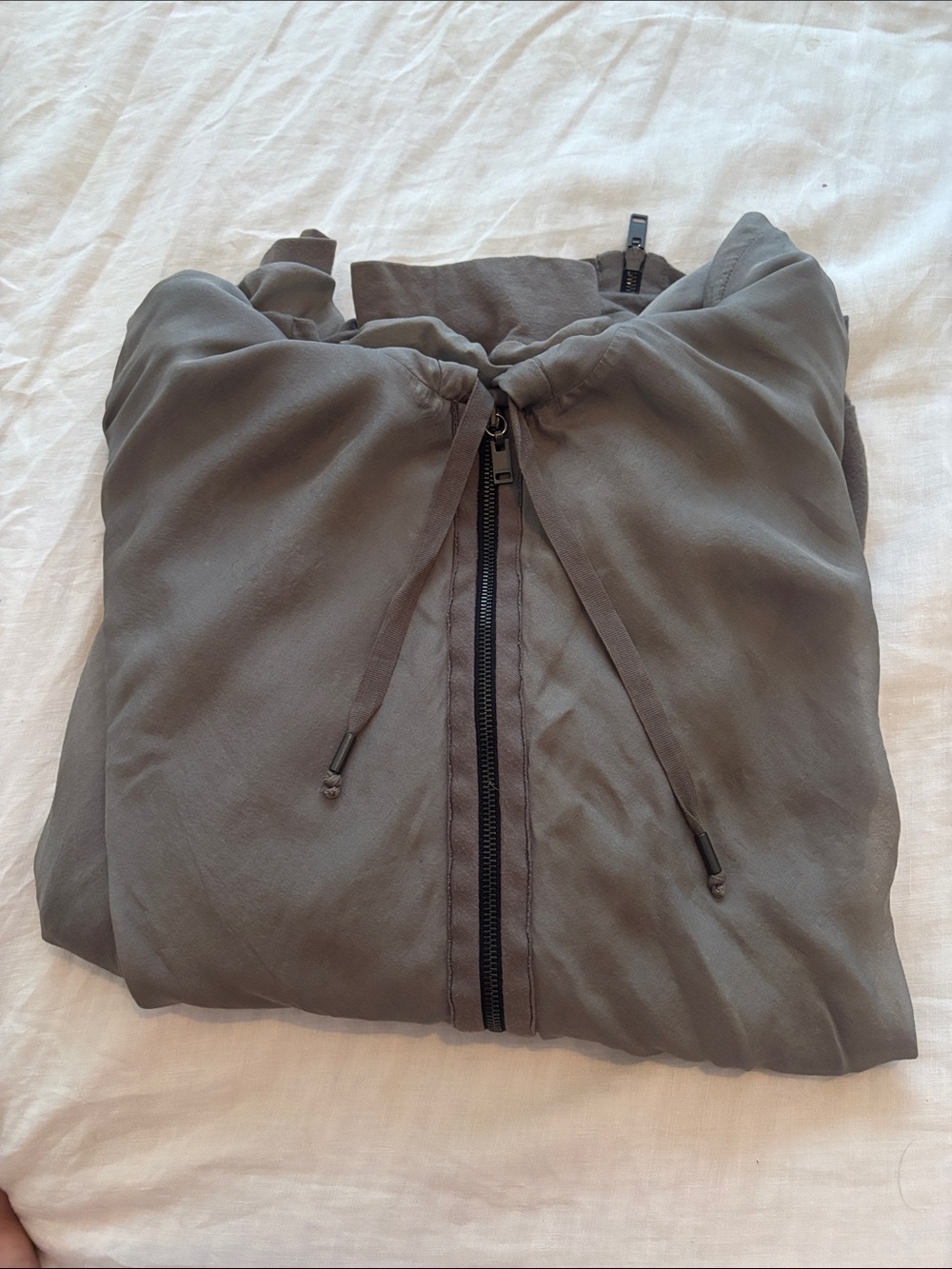 Lanvin Olive Green silk Hooded Bomber Jacket